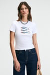ATHEA Kadın Bisiklet Yaka Kısa Kollu Önü Baskılı Slim Beyaz T-Shirt