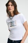 ATHEA Kadın Bisiklet Yaka Kısa Kollu Önü Baskılı Slim Beyaz T-Shirt