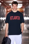ATLANTA Erkek %100 Pamuklu Kısa Kollu Baskı Detaylı Lacivert T-Shirt