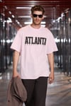 ATLANTA Erkek %100 Pamuklu Kısa Kollu Baskı Detaylı Koyu Pembe T-Shirt