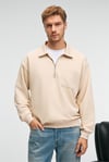 AUGUST Erkek %100 Pamuk Yarım Fermuarlı Yakalı Cepli Süs Etiketli Bej Sweatshirt