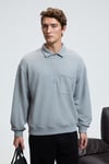 AUGUST Erkek %100 Pamuk Yarım Fermuarlı Yakalı Cepli Süs Etiketli Grimelanj Sweatshirt