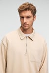 AUGUST Erkek %100 Pamuk Yarım Fermuarlı Yakalı Cepli Süs Etiketli Bej Sweatshirt