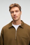 AUGUST Erkek %100 Pamuk Yarım Fermuarlı Yakalı Cepli Süs Etiketli Haki Sweatshirt