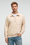 AUGUST Erkek %100 Pamuk Yarım Fermuarlı Yakalı Cepli Süs Etiketli Bej Sweatshirt