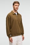 AUGUST Erkek %100 Pamuk Yarım Fermuarlı Yakalı Cepli Süs Etiketli Haki Sweatshirt