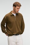 AUGUST Erkek %100 Pamuk Yarım Fermuarlı Yakalı Cepli Süs Etiketli Haki Sweatshirt