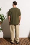 AXION Erkek %100 Organik Pamuklu Yuvarlak Yakalı Regular Fit Haki T-Shirt