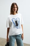 AYUKRA Kadın Yumuşak Ve Esnek Kumaşlı Baskı Detaylı Bisiklet Yakalı Beyaz T-Shirt