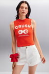 AZURA Kadın Baskılı Pamuklu Kısa Kollu Crop Kırmızı T-Shirt