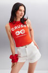 AZURA Kadın Baskılı Pamuklu Kısa Kollu Crop Kırmızı T-Shirt