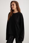 BASIL Kadın Sırt Baskı Detaylı Oversize %100 Organik Pamuk Örme Uzun Kol Siyah T-Shirt
