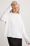 BASIL Kadın Sırt Baskı Detaylı Oversize %100 Organik Pamuk Örme Uzun Kol Beyaz T-Shirt