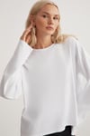 BASIL Kadın Sırt Baskı Detaylı Oversize %100 Organik Pamuk Örme Uzun Kol Beyaz T-Shirt