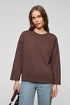 BASIL Kadını Oversize %100 Organik Pamuk Örme Uzun Kol Koyu Kahverengi T-Shirt