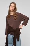 BASIL Kadını Oversize %100 Organik Pamuk Örme Uzun Kol Koyu Kahverengi T-Shirt