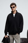 BAXTER Erkek Dik Yakalı Fermuarlı Relaxed Siyah Sweatshirt