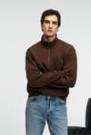 BAXTER Erkek Dik Yakalı Fermuarlı Relaxed Kahverengi Sweatshirt