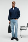 BAXTER Erkek Dik Yakalı Fermuarlı Relaxed Lacivert Sweatshirt