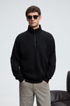 BAXTER Erkek Dik Yakalı Fermuarlı Relaxed Siyah Sweatshirt