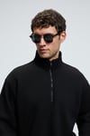BAXTER Erkek Dik Yakalı Fermuarlı Relaxed Siyah Sweatshirt