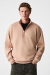 BAXTER Erkek Dik Yakalı Fermuarlı Relaxed Vizon Sweatshirt