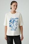 BERRIE Kadın Regular Baskılı Yuvarlak Yaka Ekru T-Shirt