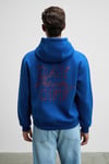 BLAISE Erkek Önü Ve Sırtı Baskılı Kapüşonlu Kordonlu Kanguru Cepli Regular Fit Mavi Sweatshirt
