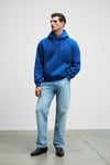 BLAISE Erkek Önü Ve Sırtı Baskılı Kapüşonlu Kordonlu Kanguru Cepli Regular Fit Mavi Sweatshirt