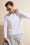 BOHINJ Erkek Yumuşak Ve Organik Pamuklu Hakim Yaka Düğmeli Uzun Kollu Beyaz T-Shirt