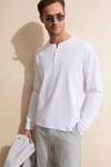 BOHINJ Erkek Yumuşak Ve Organik Pamuklu Hakim Yaka Düğmeli Uzun Kollu Beyaz T-Shirt