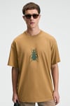 BOLD Erkek %100 Pamuk Oversize Fit Baskılı Kısa Kollu Yuvarlak Yakalı Koyu Bej T-Shirt
