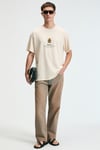 BOLD Erkek %100 Pamuk Oversize Fit Baskılı Kısa Kollu Yuvarlak Yakalı Vanilya T-Shirt