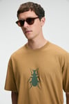 BOLD Erkek %100 Pamuk Oversize Fit Baskılı Kısa Kollu Yuvarlak Yakalı Koyu Bej T-Shirt