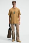 BOLD Erkek %100 Pamuk Oversize Fit Baskılı Kısa Kollu Yuvarlak Yakalı Koyu Bej T-Shirt