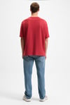 BONDIA Erkek Baskı Detaylı %100 Organik Pamuk Oversize Fit Bisiklet Yakalı Kısa Kollu Bordo T-Shirt