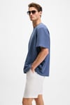 BONDIA Erkek Baskı Detaylı %100 Organik Pamuk Oversize Fit Bisiklet Yakalı Kısa Kollu İndigo T-Shirt