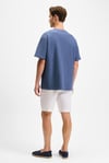 BONDIA Erkek Baskı Detaylı %100 Organik Pamuk Oversize Fit Bisiklet Yakalı Kısa Kollu İndigo T-Shirt