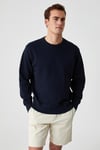 BONELL Erkek %100 Pamuk Relaxed Bisiklet Yaka Uzun Kollu Lacivert Sweatshirt