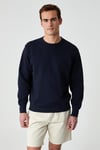 BONELL Erkek %100 Pamuk Relaxed Bisiklet Yaka Uzun Kollu Lacivert Sweatshirt