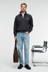 BRAM Erkek %100 Pamuk Dik Yakalı Yarım Fermuarlı Baskılı Antrasit Sweatshirt