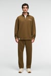 BRAM Erkek %100 Pamuk Dik Yakalı Yarım Fermuarlı Baskılı Haki Sweatshirt