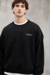 BRYAN Erkek Yumuşacık Kumaşlı 3 İplik Oversize Bol Kesim Yuvarlak Yakalı Baskılı Siyah Sweatshirt