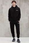 BRYANER Erkek Yumuşacık İçi Polarlı Baskılı Regular Kordonlu Siyah Sweatshirt