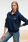 CAMIREL Kadın Polo Yaka Düğmeli Nakış Detaylı Reglan Kol Comfort Fit Lacivert Sweatshirt
