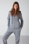 CARLOTA Kadın Yumuşacık İçi Polarlı 3 İplik Relaxed Kapüşonlu Fermuarlı Mavi Sweatshirt