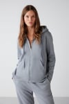 CARLOTA Kadın Yumuşacık İçi Polarlı 3 İplik Relaxed Kapüşonlu Fermuarlı Mavi Sweatshirt