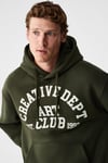 CASSIAN Erkek Önü Kabaran Baskılı Kapüşonlu Kordonlu Kanguru Cepli Haki Sweatshirt