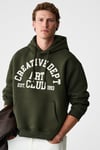 CASSIAN Erkek Önü Kabaran Baskılı Kapüşonlu Kordonlu Kanguru Cepli Haki Sweatshirt
