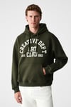 CASSIAN Erkek Önü Kabaran Baskılı Kapüşonlu Kordonlu Kanguru Cepli Haki Sweatshirt